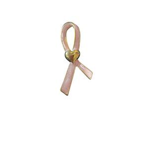 Avon Breast Cancer Crusade Ribbon Pin‎ Gold Tone Heart Pink Enamel